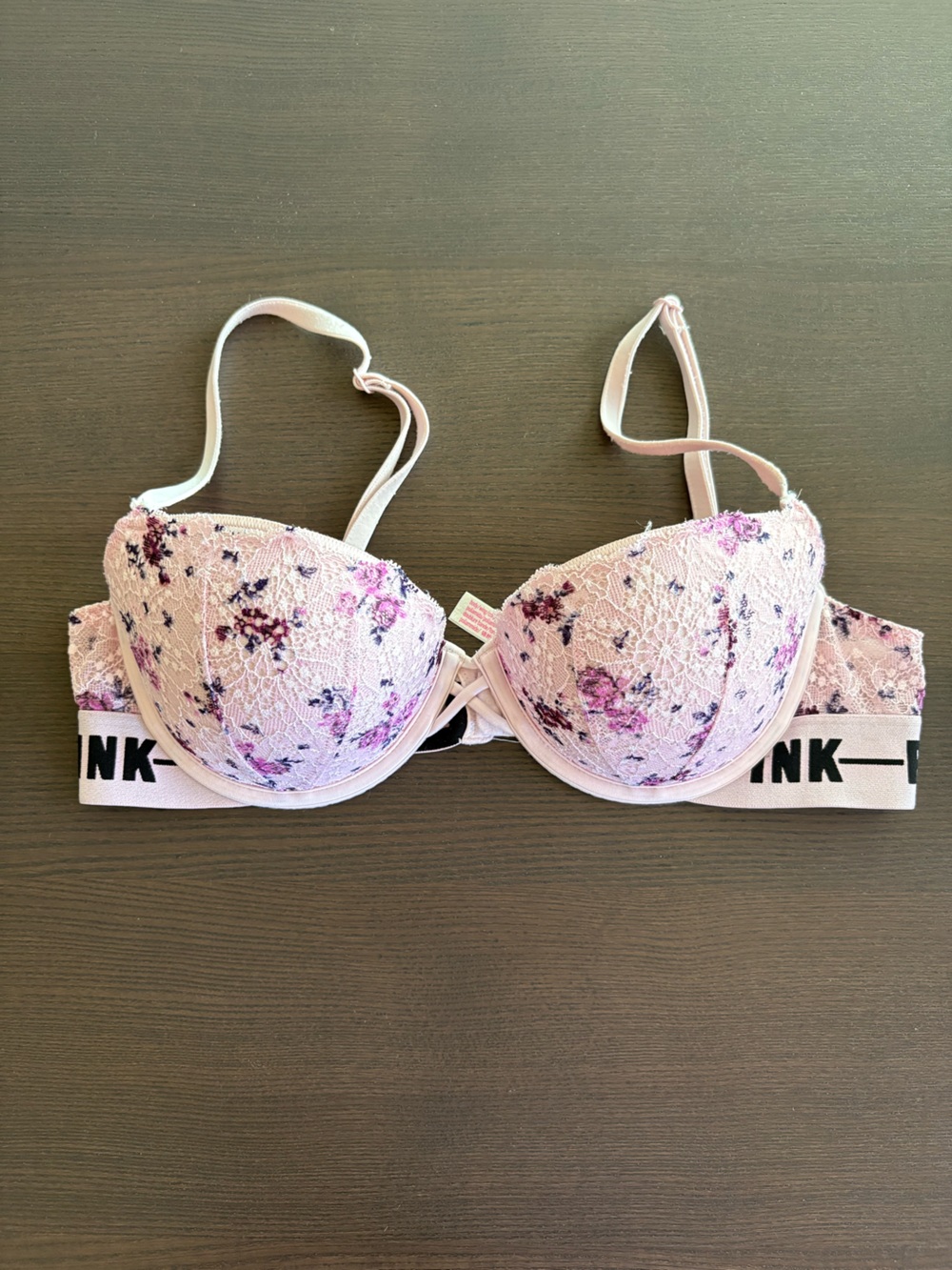 Pink Date Push Up bra purple lavender floral lace Size 34C
